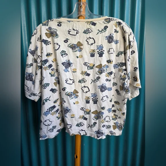 Teddy Bear Patterned White and Blue Two-Piece Set Pajamas Medium - Picture 6 of 13